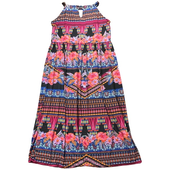Size large bright colorful stretchy floral tribal sleeveless maxi dress EUC - Picture 3 of 7